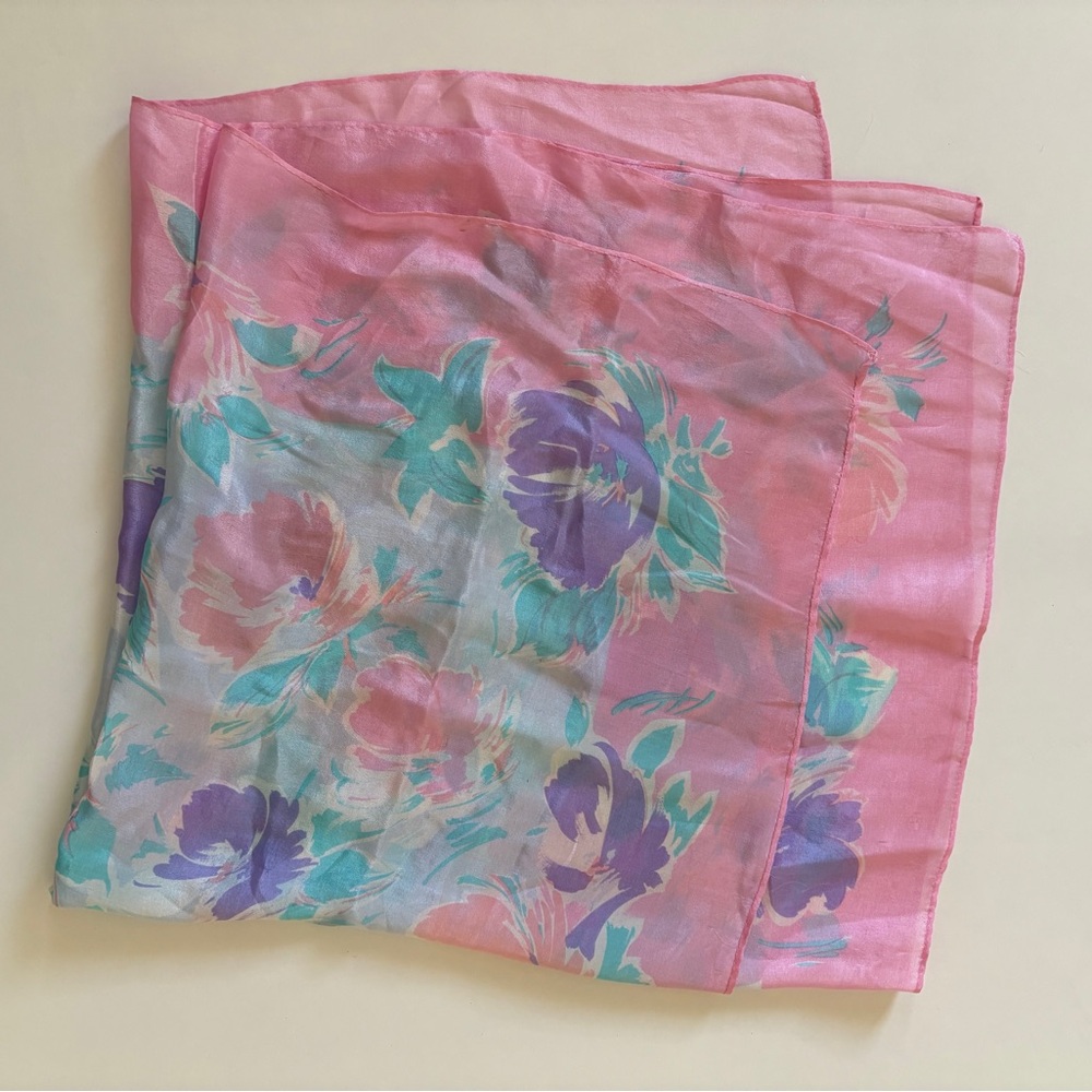 Vintage pink floral silk scarf